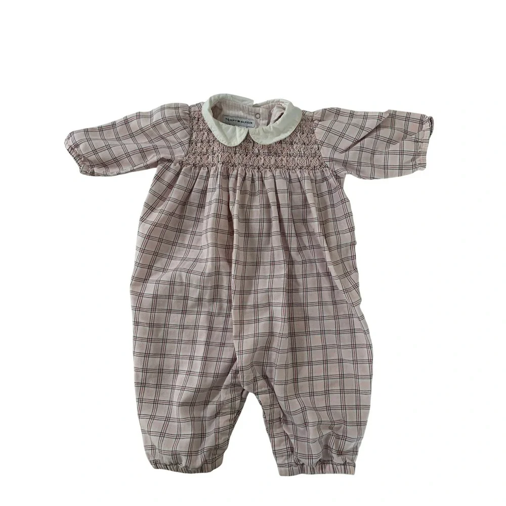 VTG Tommy Hilfiger Baby Girls Pink‎ Plaid Smocked Romper 3-6 Months